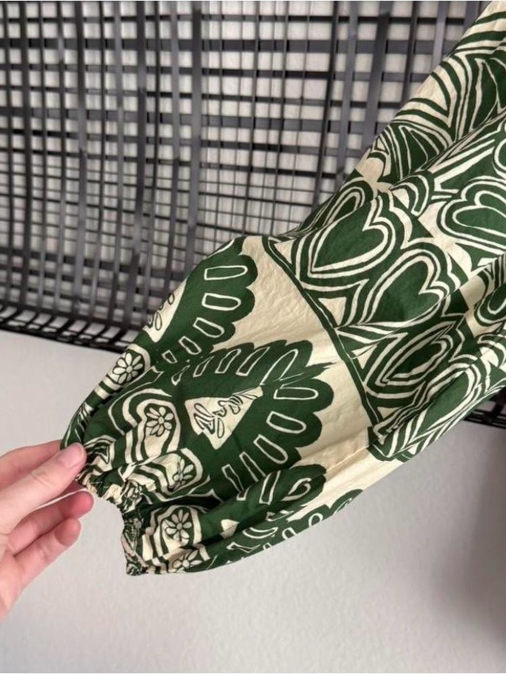 Anthropologie Green & Cream Printed Long-Sleeve Romper Dress - Picture 4 of 5